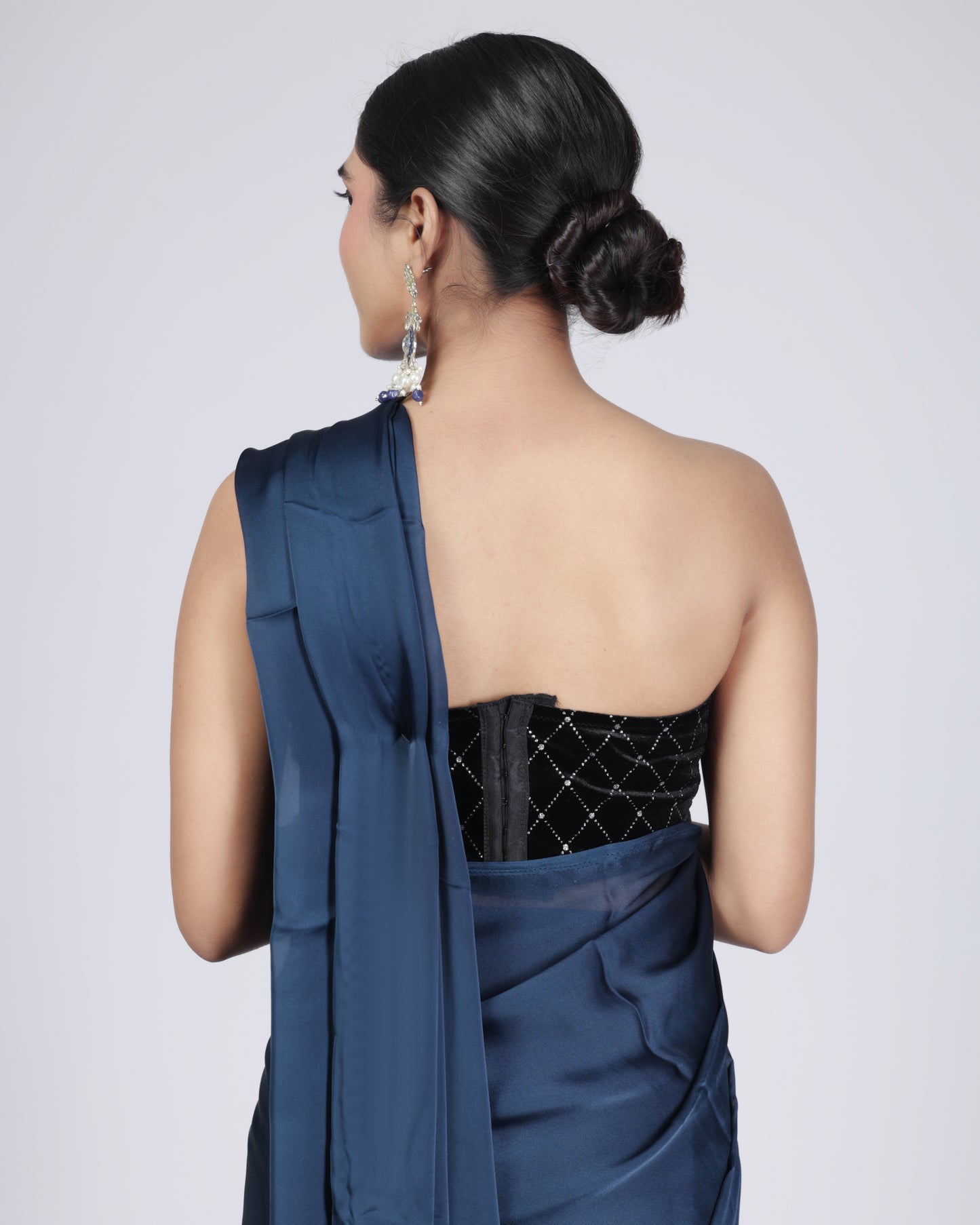 Navy Blue Contemporary Saree with Black Sequin Blouse