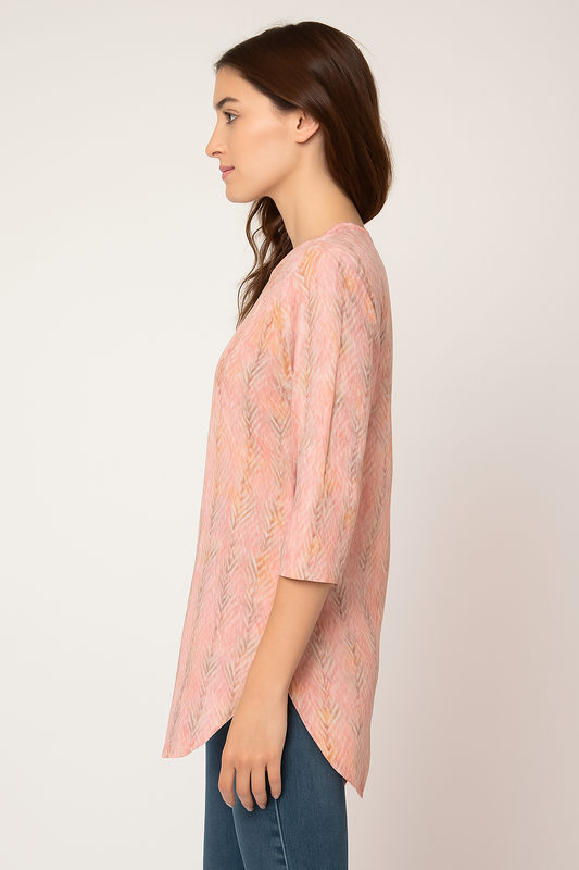 Peach Herringbone Print Cotton Tunic for Women | Lightweight Casual Top