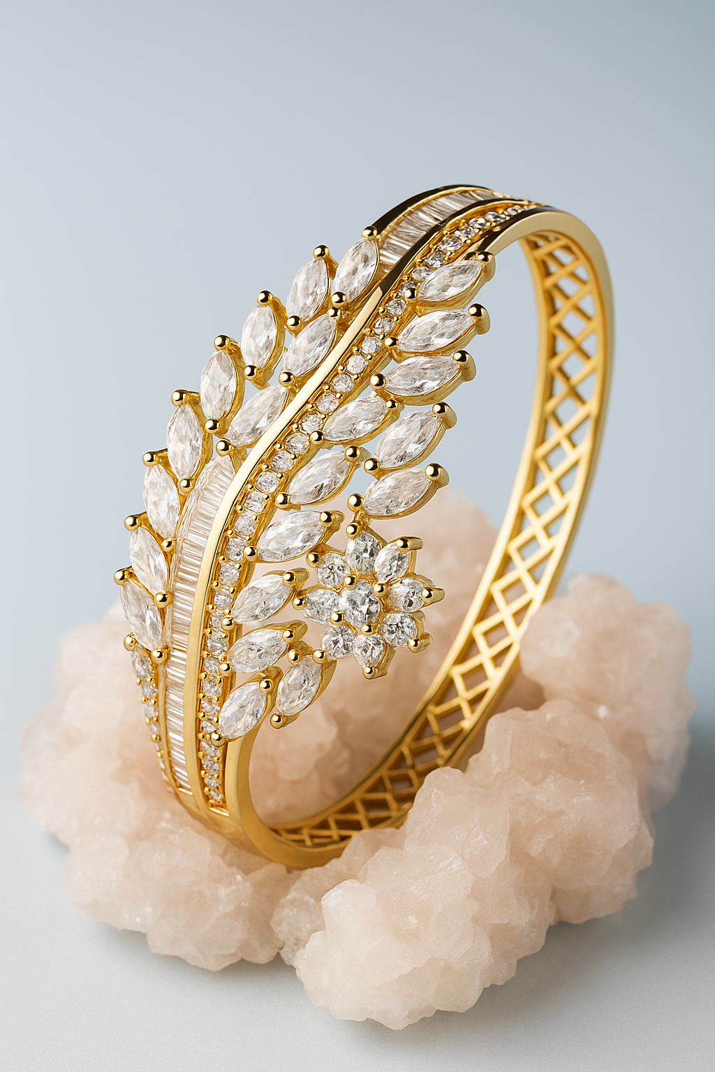 Crystal Leaf Design Bracelet | Elegant Diamond Look Imitation Jewelry for Women