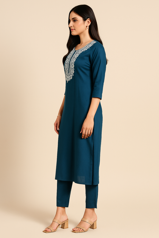 Embroidered Cotton Kurti with Handcrafted Thread Detailing