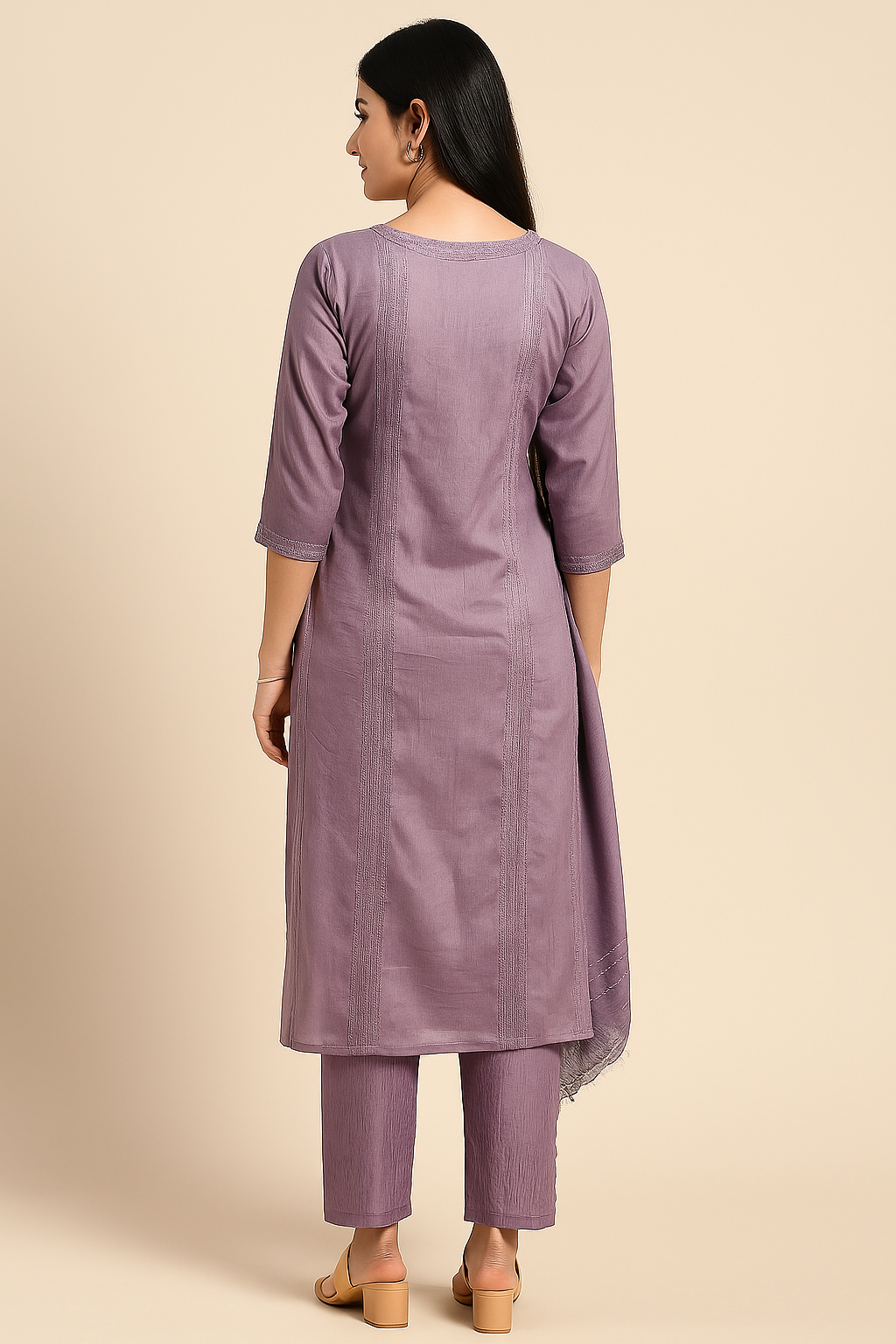 Graceful Lavender & Plum Embroidered Cotton Kurta Set with Dupatta