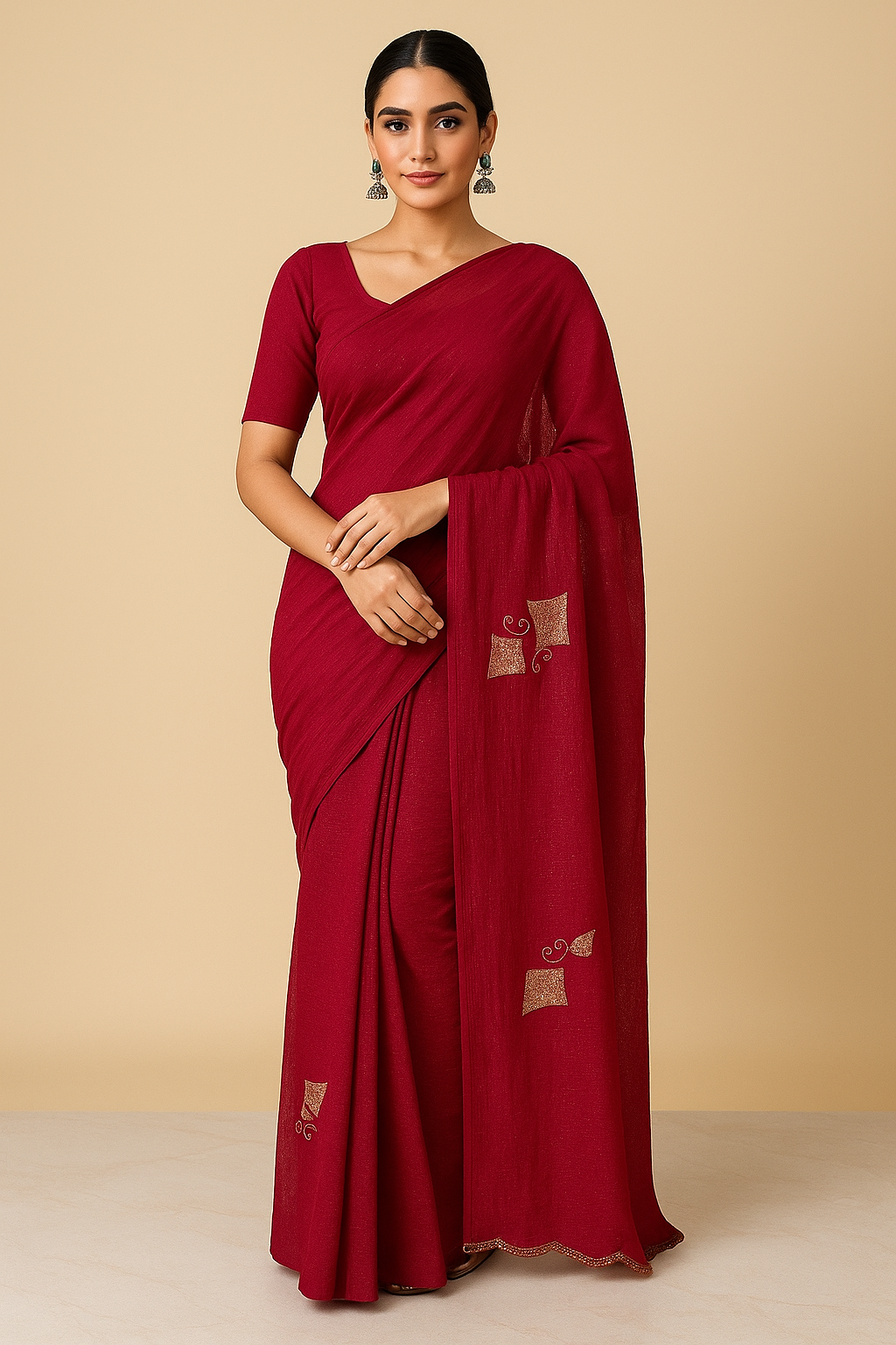 Elegant Embroidered Silk Saree with Subtle Metallic Detailing