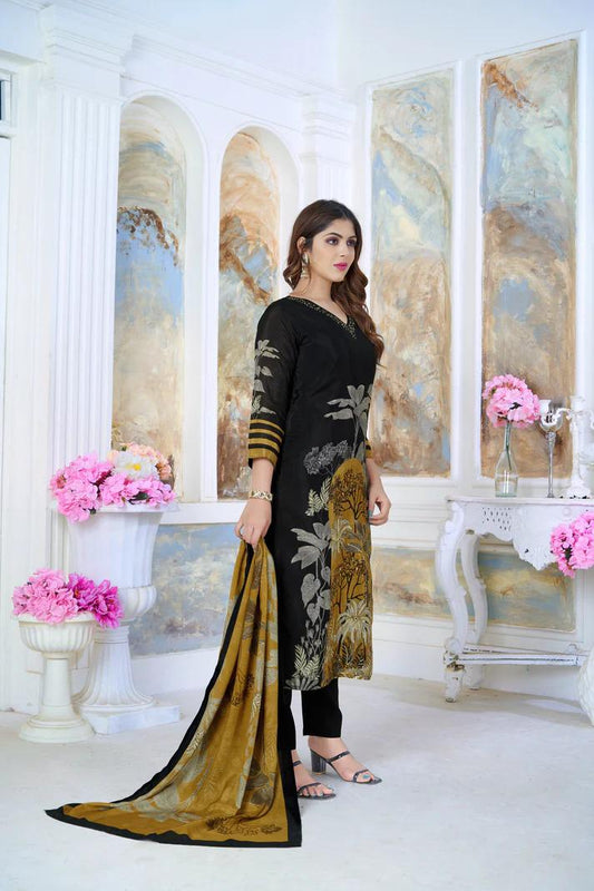 Black velvet print salwar suit with dupatta