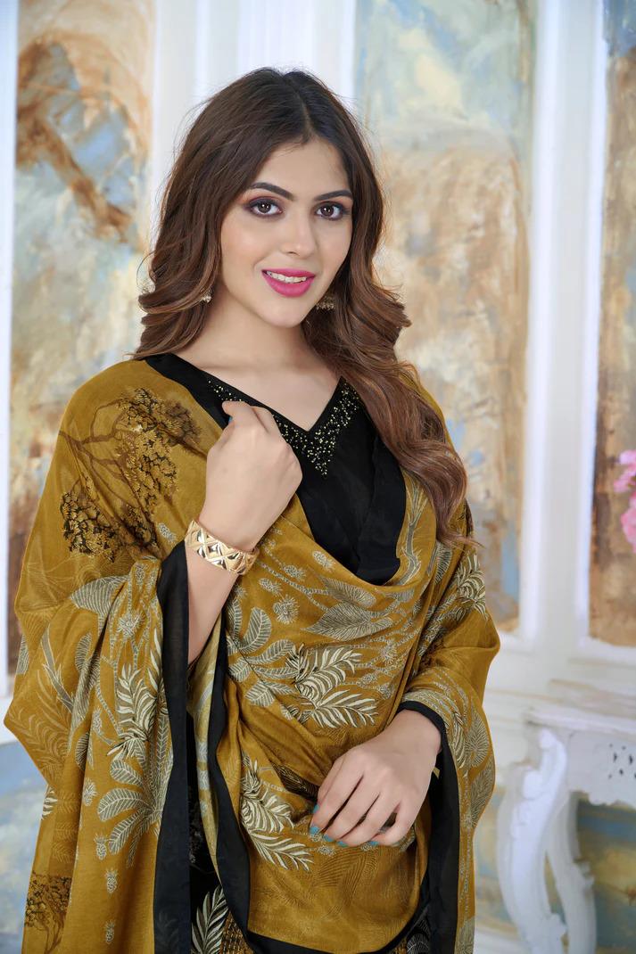 Black velvet print salwar suit with dupatta