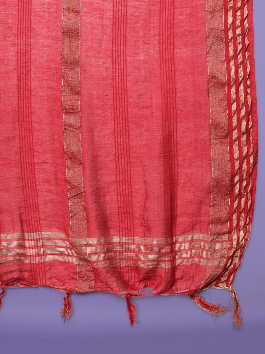 Grey cotton silk salwar suit with red dupatta