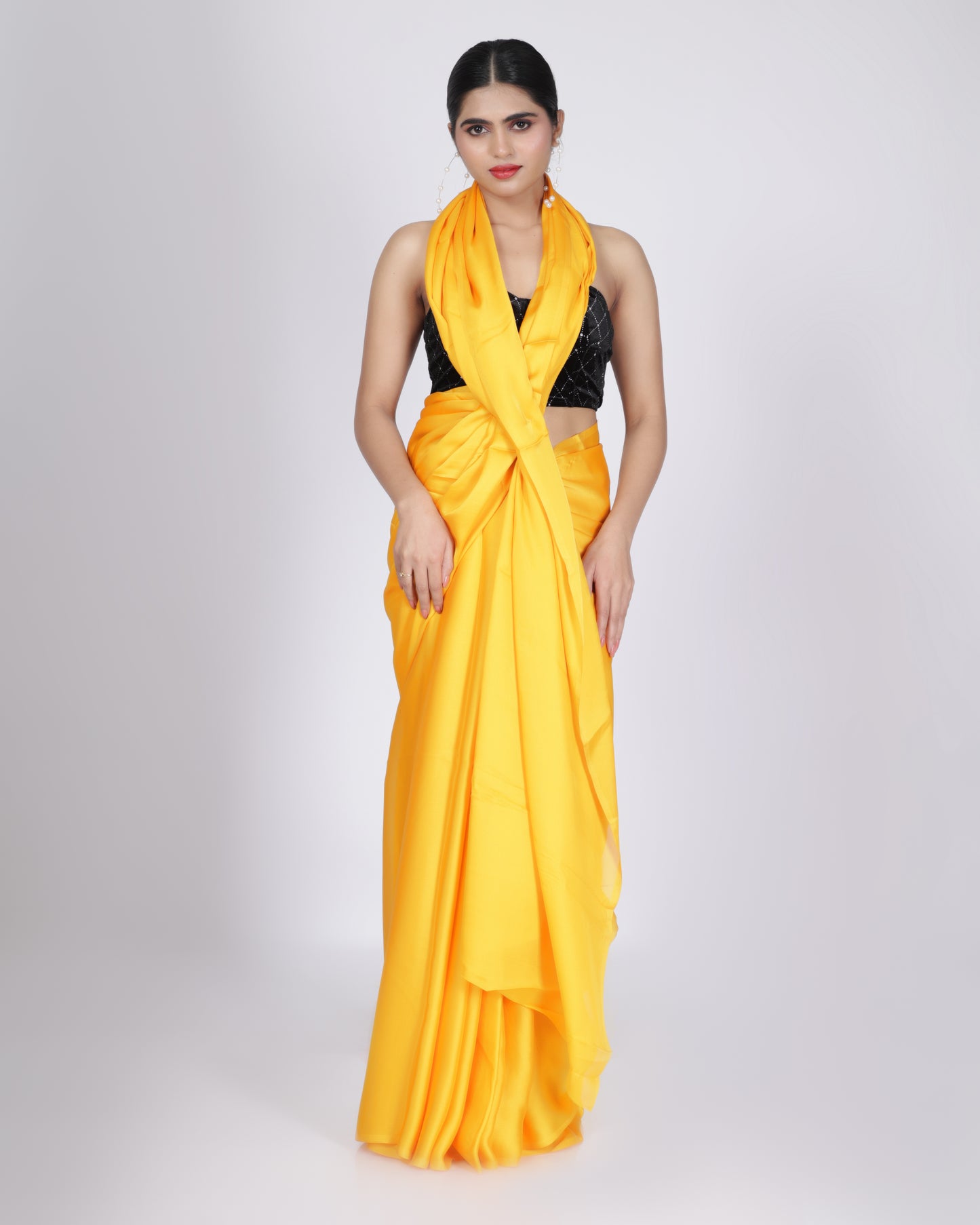 Sunshine Yellow Contemporary Saree with Black Sequin Blouse