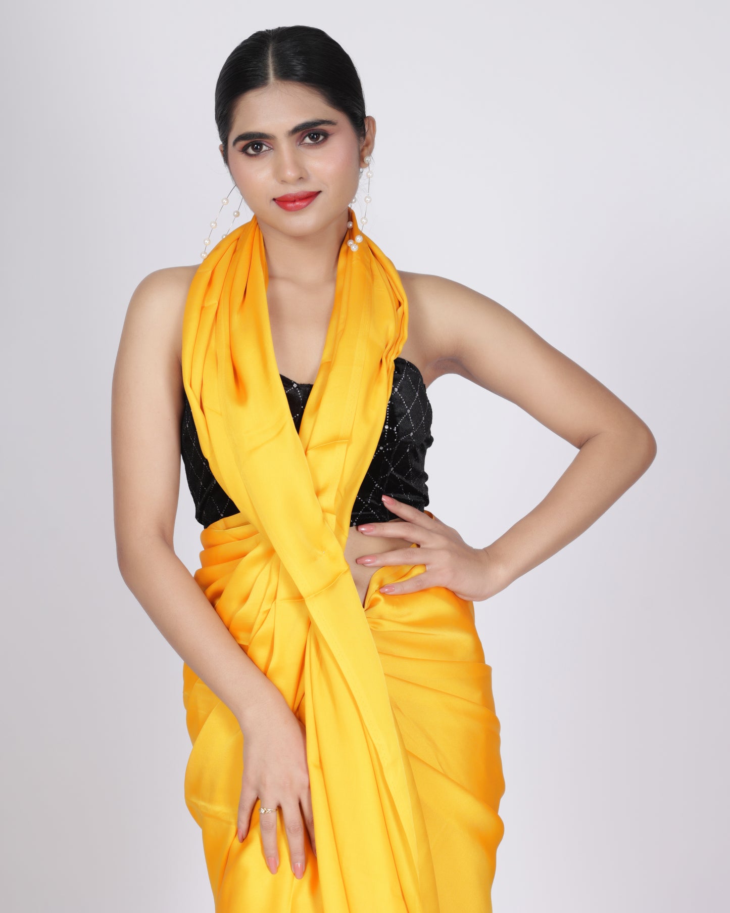 Sunshine Yellow Contemporary Saree with Black Sequin Blouse