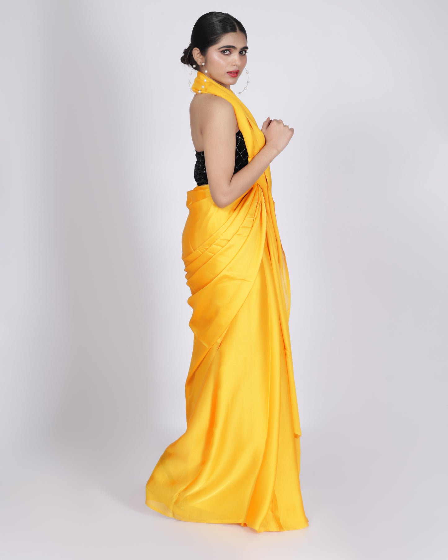 Sunshine Yellow Contemporary Saree with Black Sequin Blouse