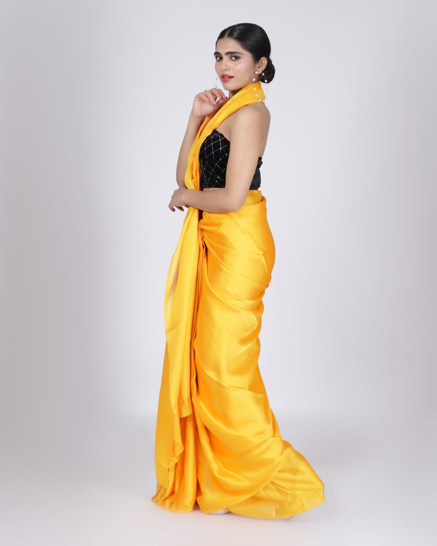 Sunshine Yellow Contemporary Saree with Black Sequin Blouse