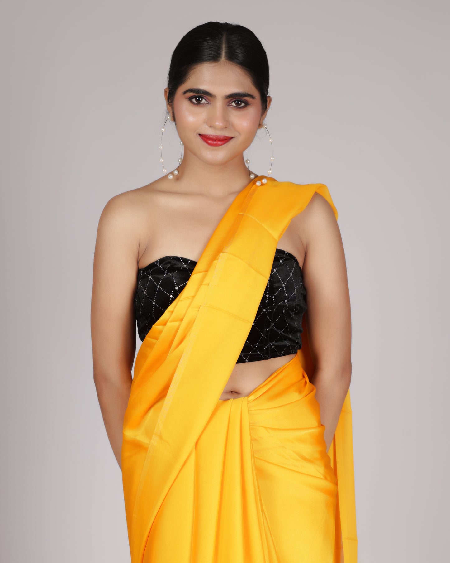 Sunshine Yellow Contemporary Saree with Black Sequin Blouse