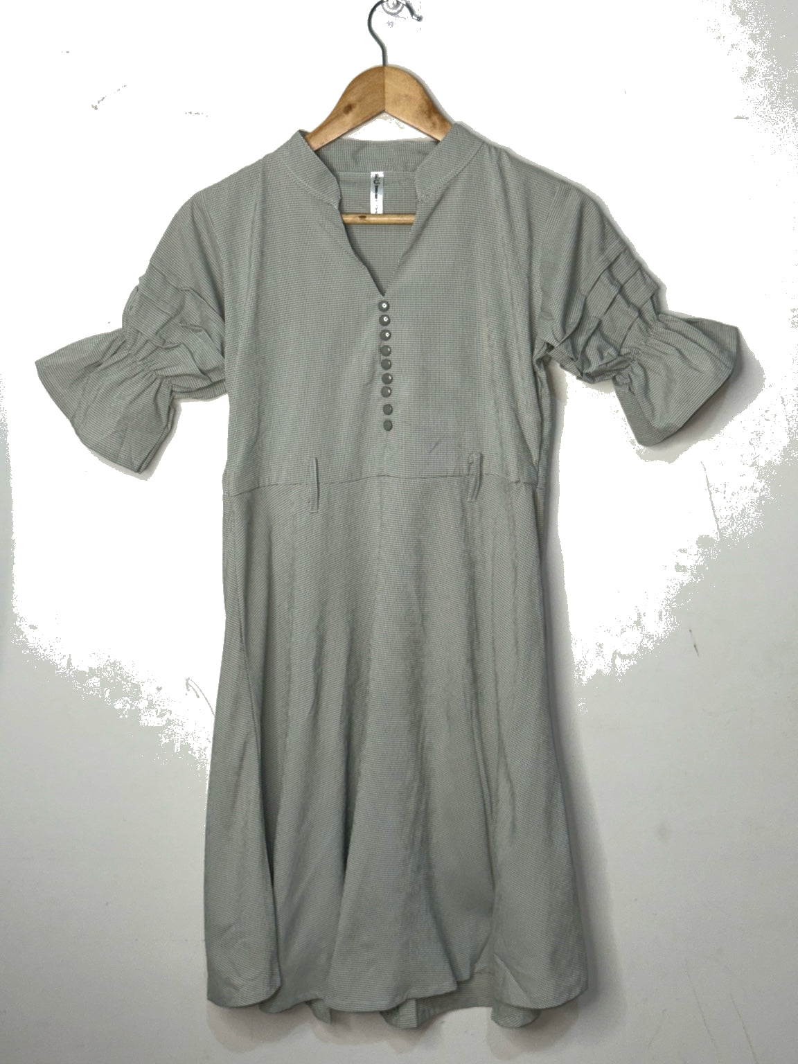 Sage Green Belted Mini Dress with Button Detail