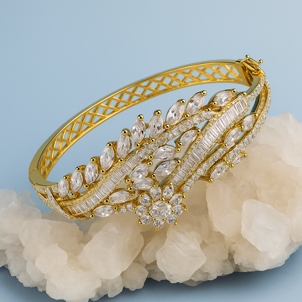 Crystal Leaf Design Bracelet | Elegant Diamond Look Imitation Jewelry for Women