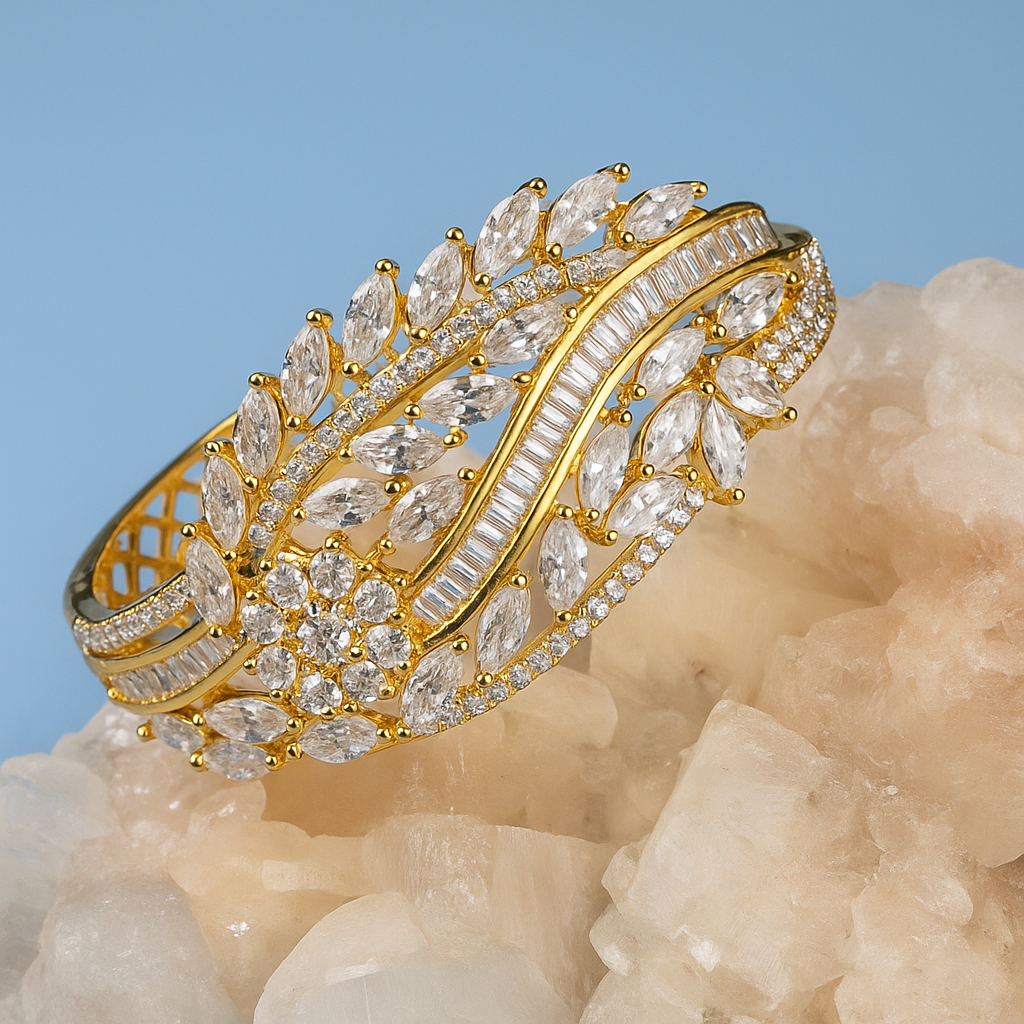 Crystal Leaf Design Bracelet | Elegant Diamond Look Imitation Jewelry for Women