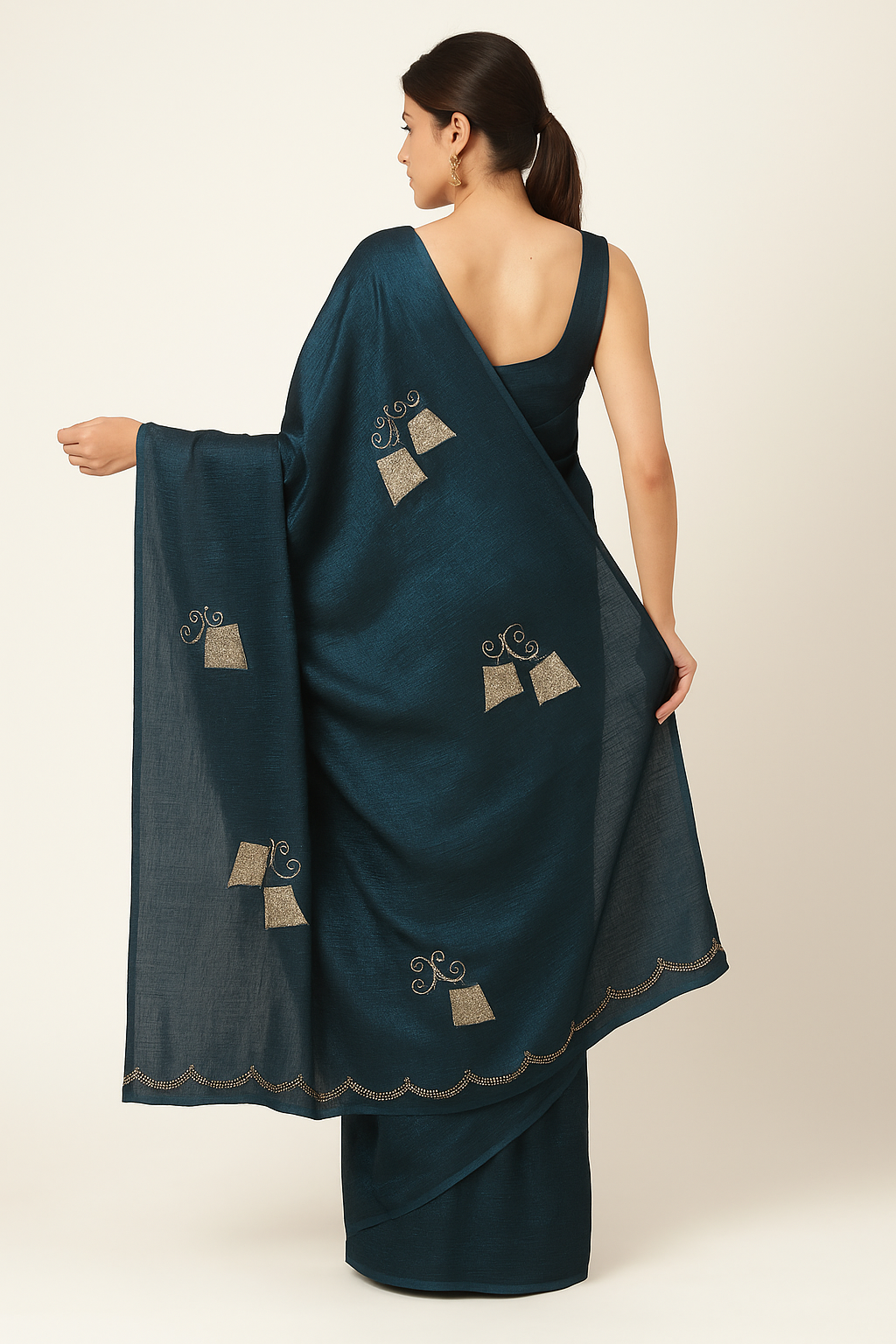 Elegant Embroidered Silk Saree with Subtle Metallic Detailing