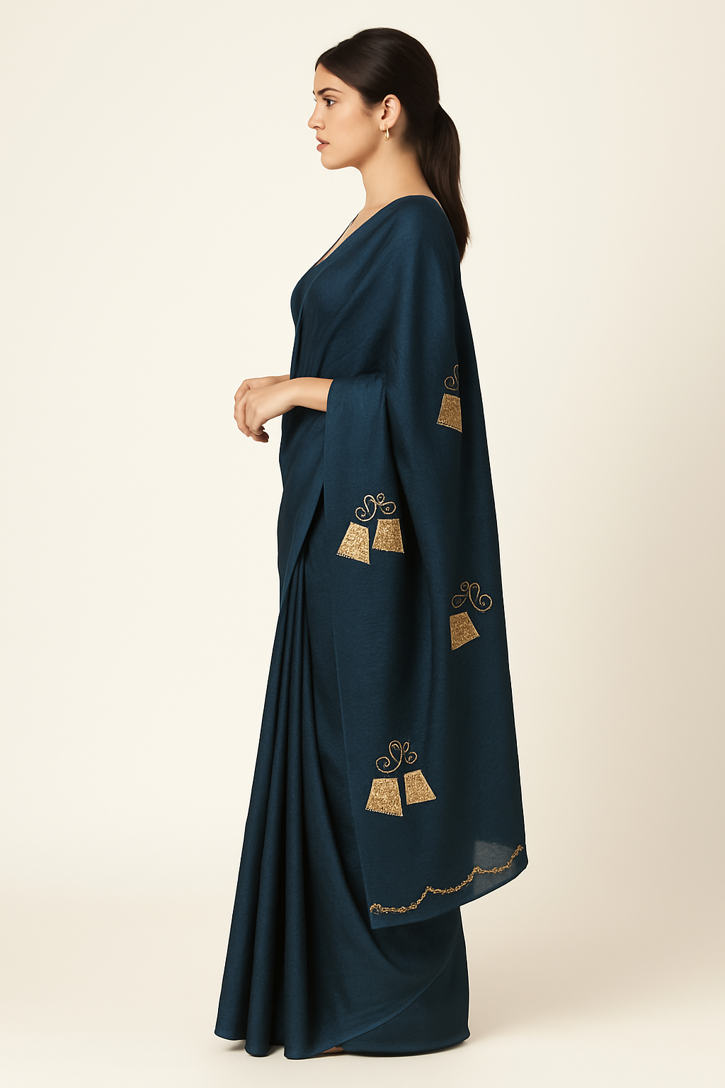 Elegant Embroidered Silk Saree with Subtle Metallic Detailing