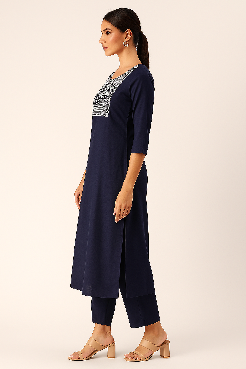 Elegant Embroidered Cotton Kurti with Handcrafted Yoke Design