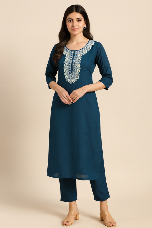 Embroidered Cotton Kurti with Handcrafted Thread Detailing