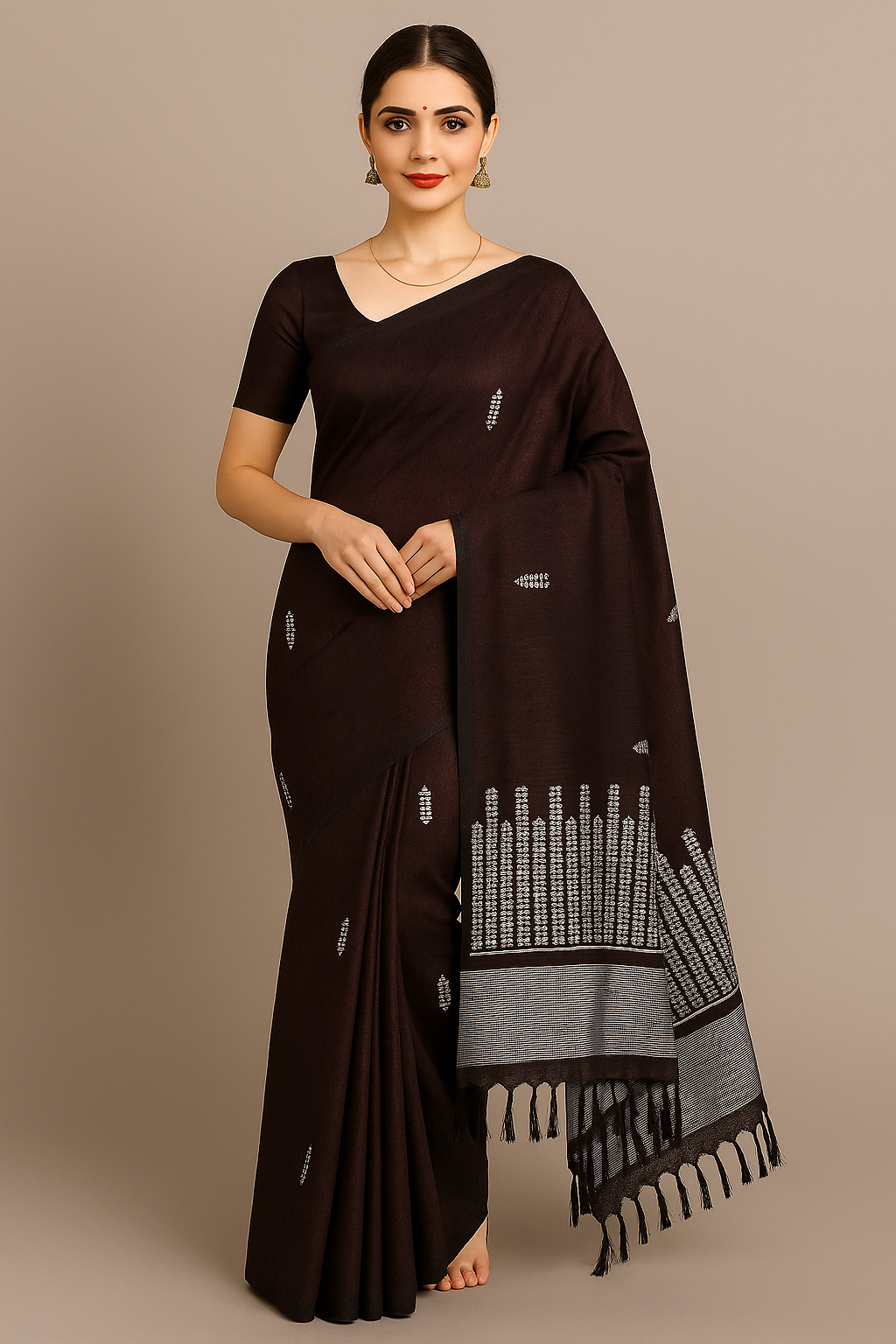 Elegant Handwoven Saree with Subtle Motifs and Modern Grace