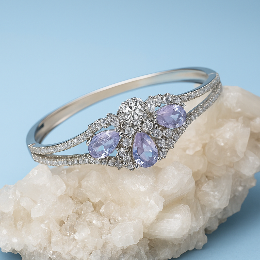 Silver Lavender Crystal Bracelet – Elegant Sparkling Bangle for Women
