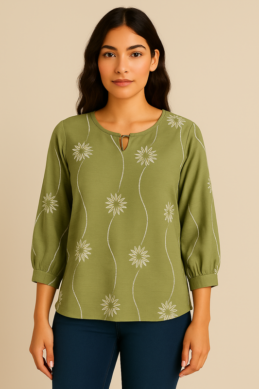 Embroidered Floral 3/4 Sleeve Top