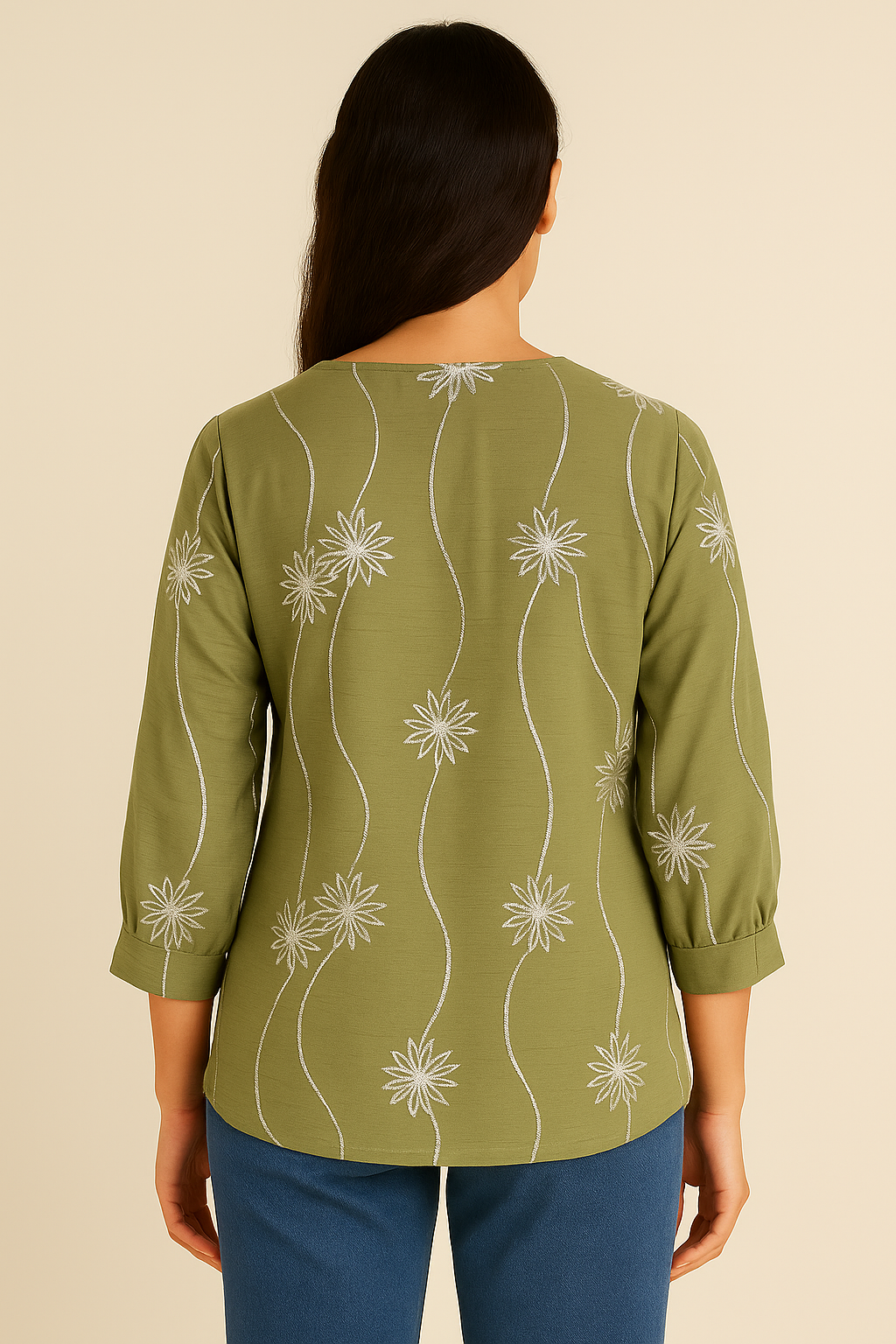 Embroidered Floral 3/4 Sleeve Top