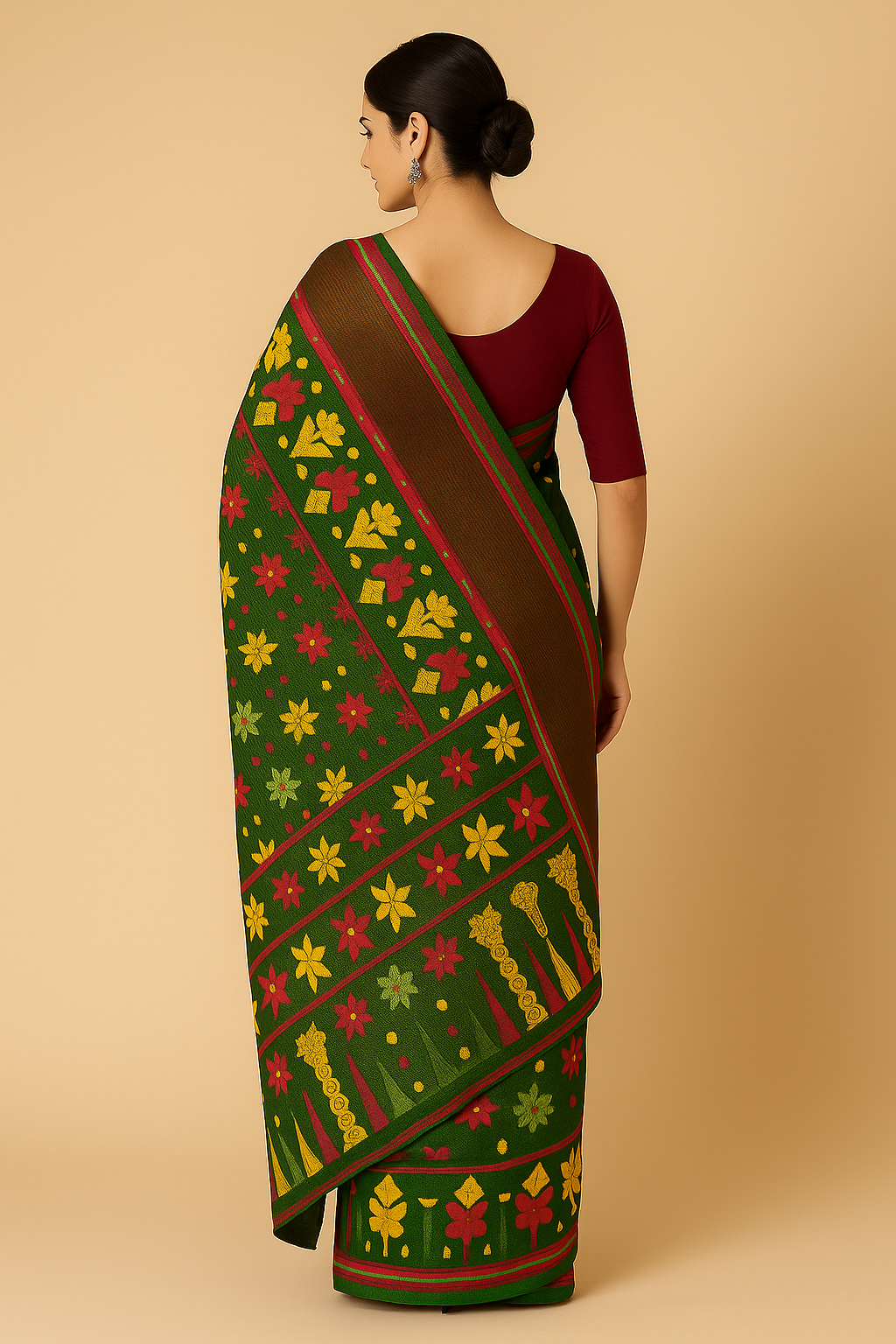Elegant Green Handloom Saree with Floral and Traditional Motifs