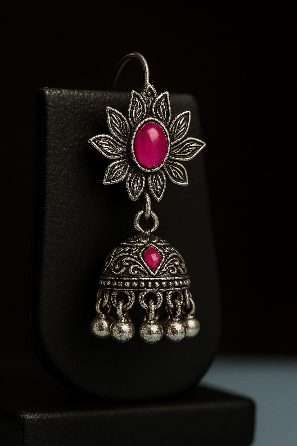 Oxidized Silver Peacock Necklace Set with Green & Pink Stones | Traditional Temple Jewelry for Women