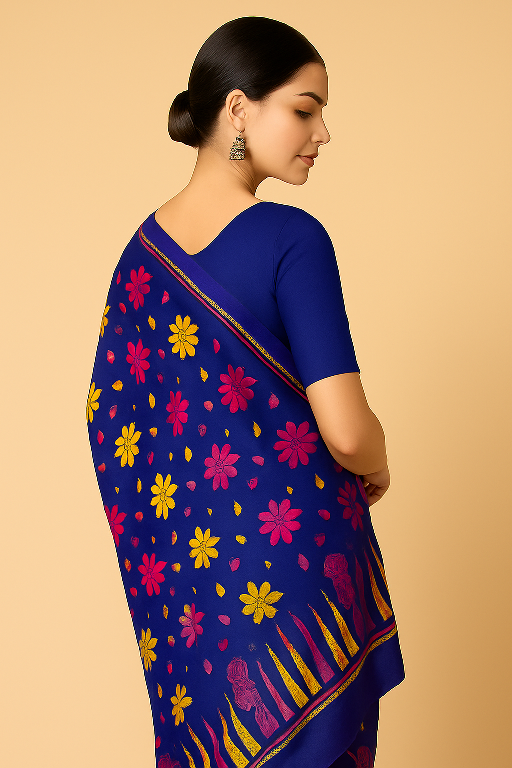 Handloom-Inspired Floral Weave Saree with Contrast Border
