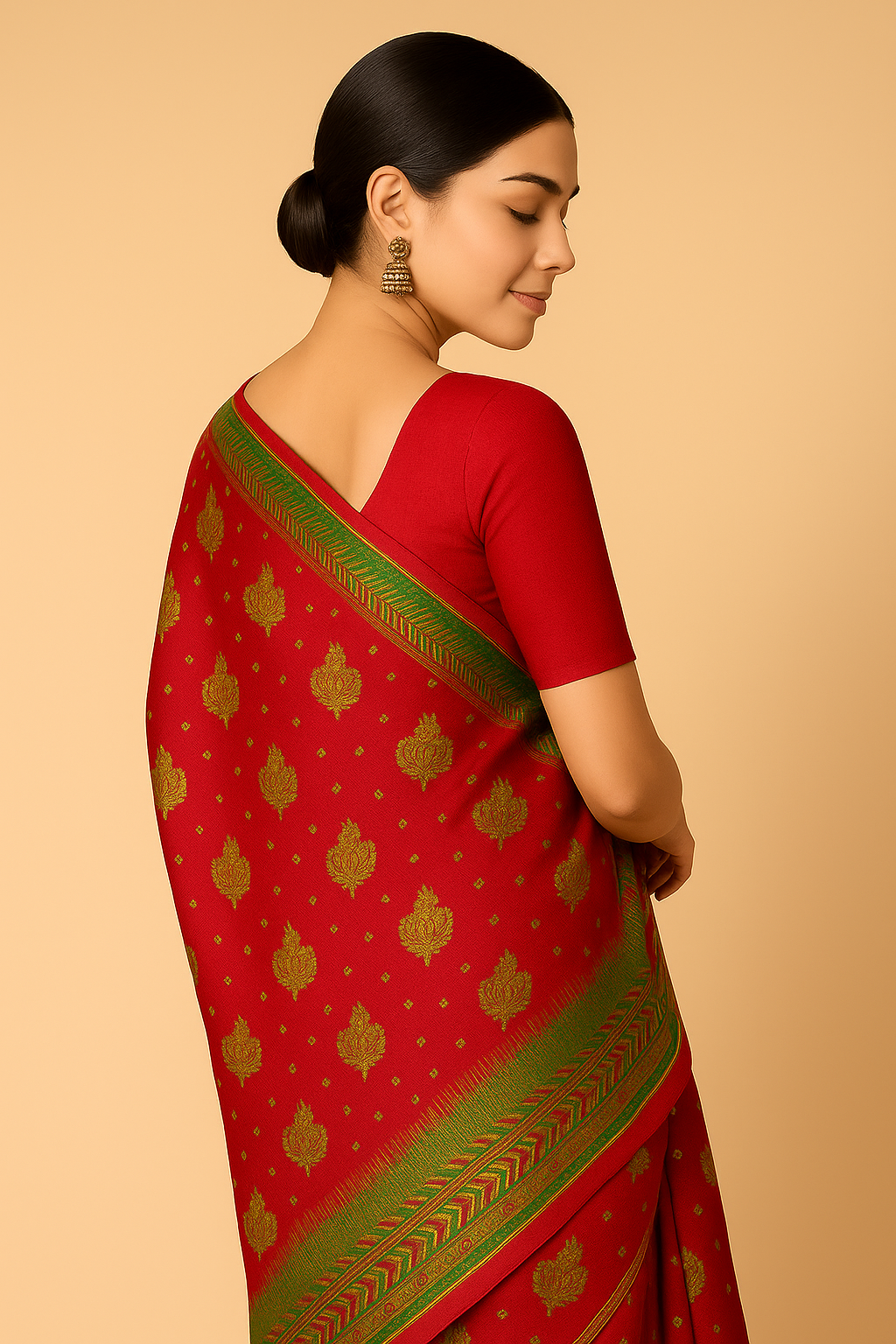 Traditional Red & Green Silk Saree with Golden Zari Weaving