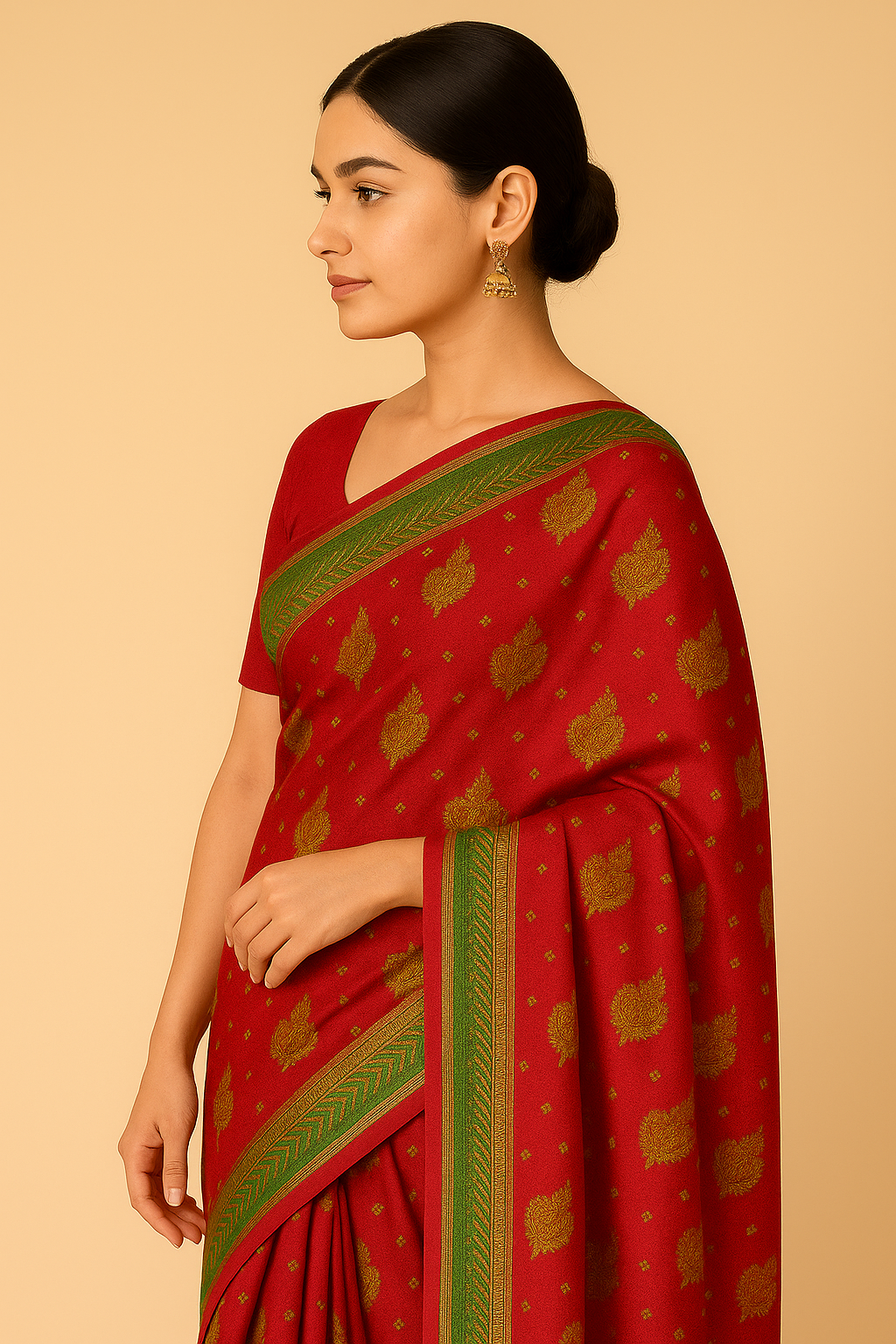 Traditional Red & Green Silk Saree with Golden Zari Weaving