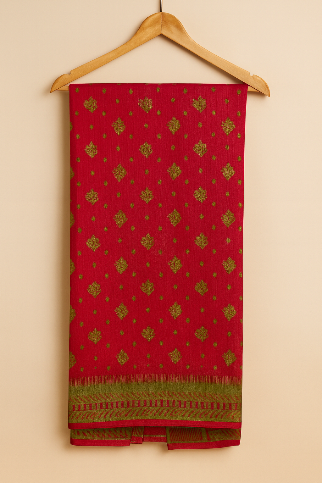 Traditional Red & Green Silk Saree with Golden Zari Weaving