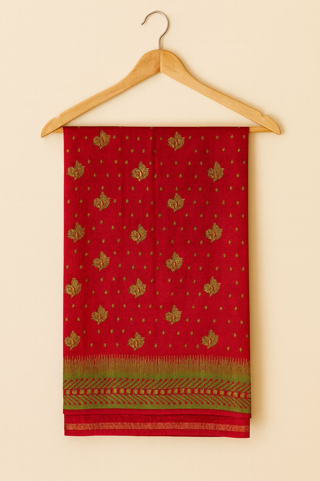 Traditional Red & Green Silk Saree with Golden Zari Weaving