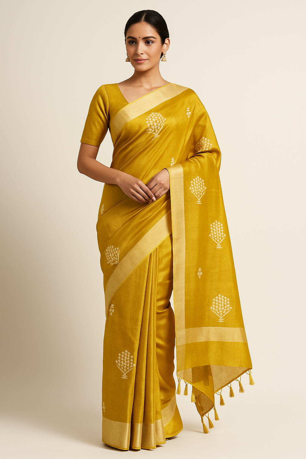 Handloom Saree with Intricate Thread Work and Subtle Zari Border
