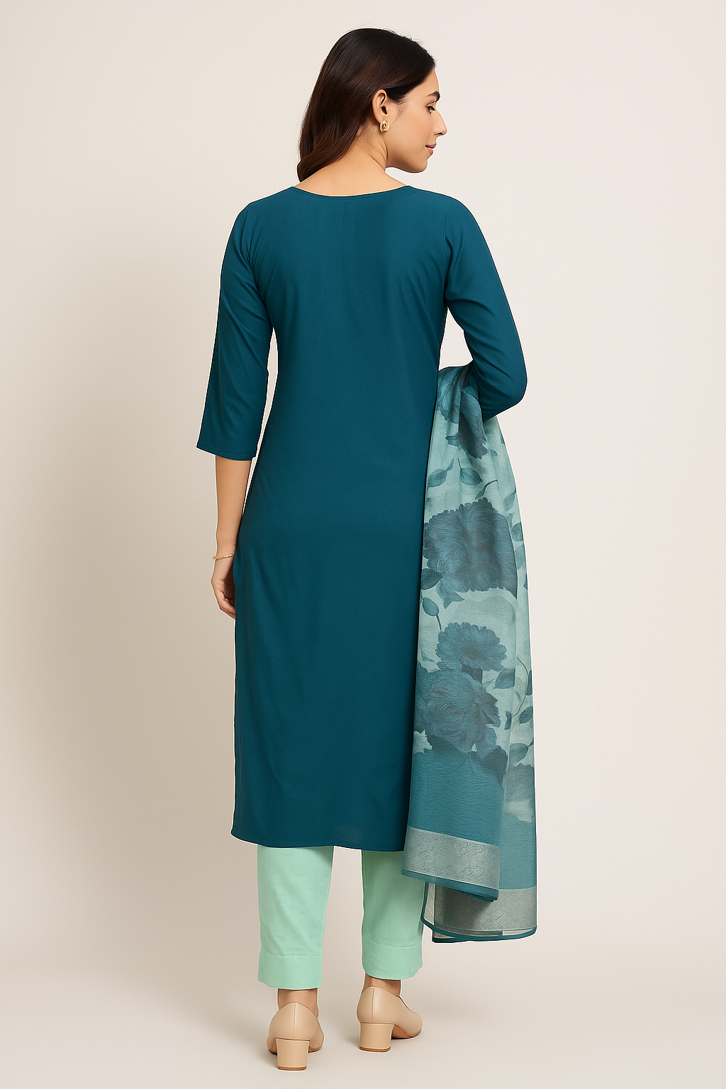 Embroidered Three-Piece Suit Set with Floral Dupatta