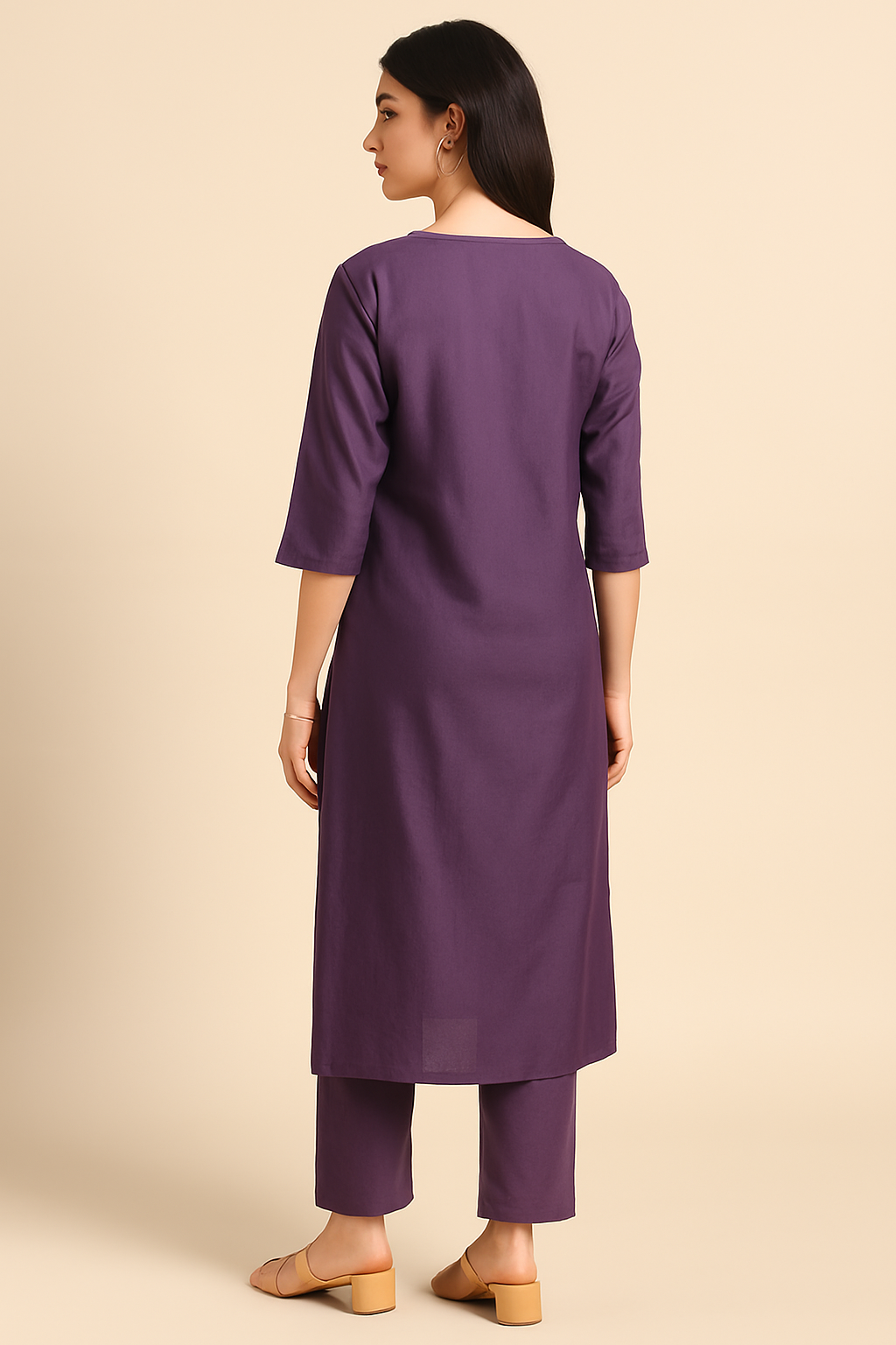 Elegant Plum Purple Embroidered Cotton Kurta Set with Dupatta