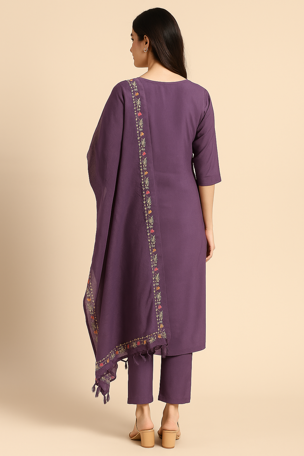 Elegant Plum Purple Embroidered Cotton Kurta Set with Dupatta