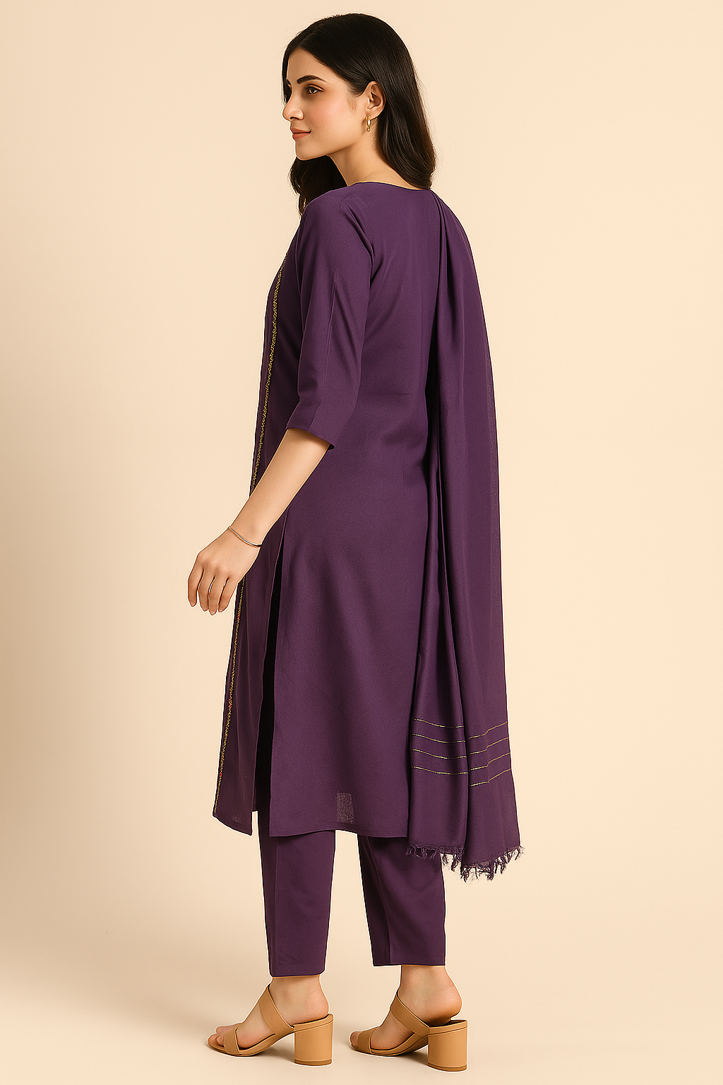 Elegant Plum Purple Embroidered Cotton Kurta Set with Dupatta