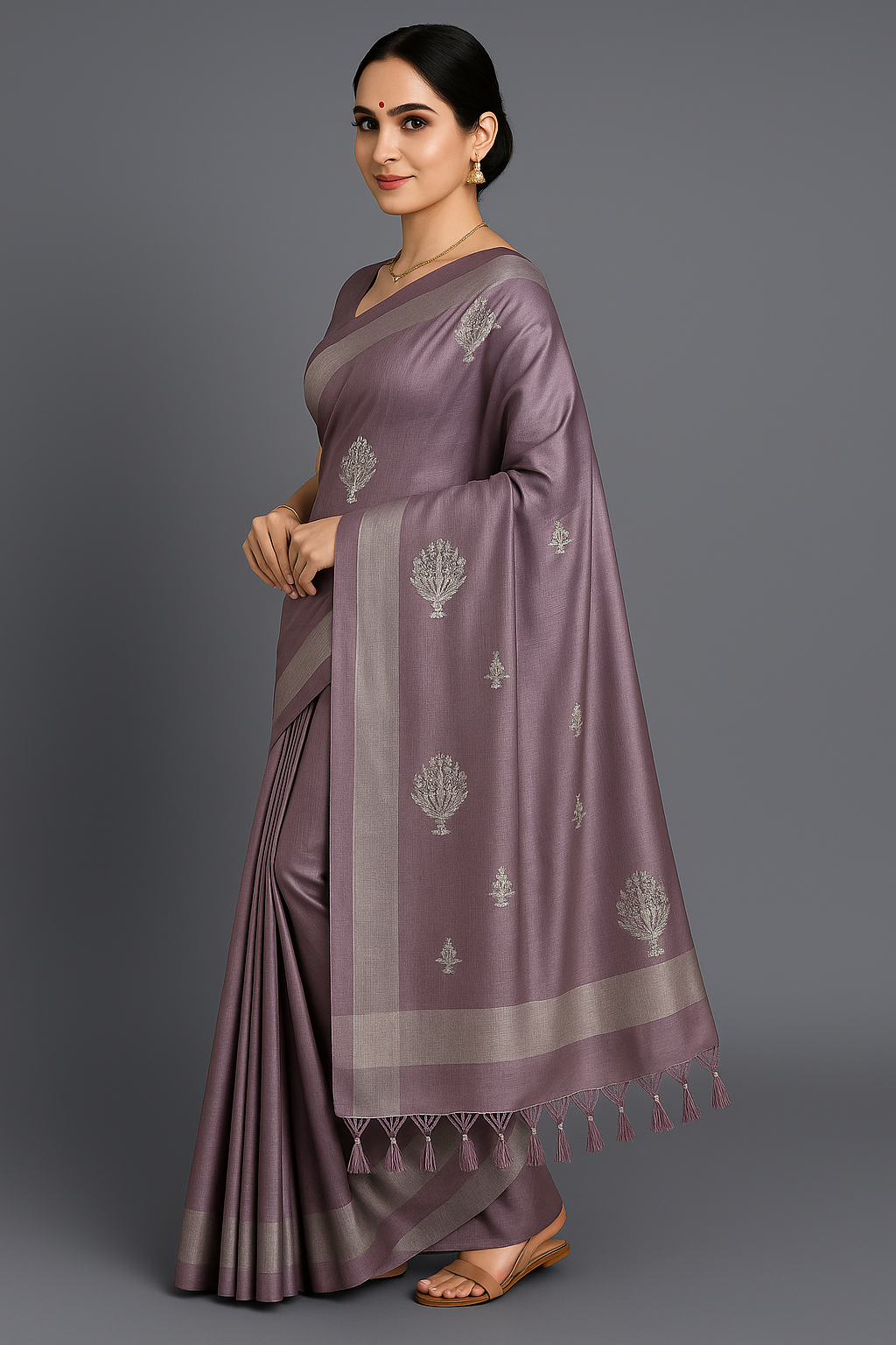 Handloom Saree with Intricate Thread Work and Subtle Zari Border