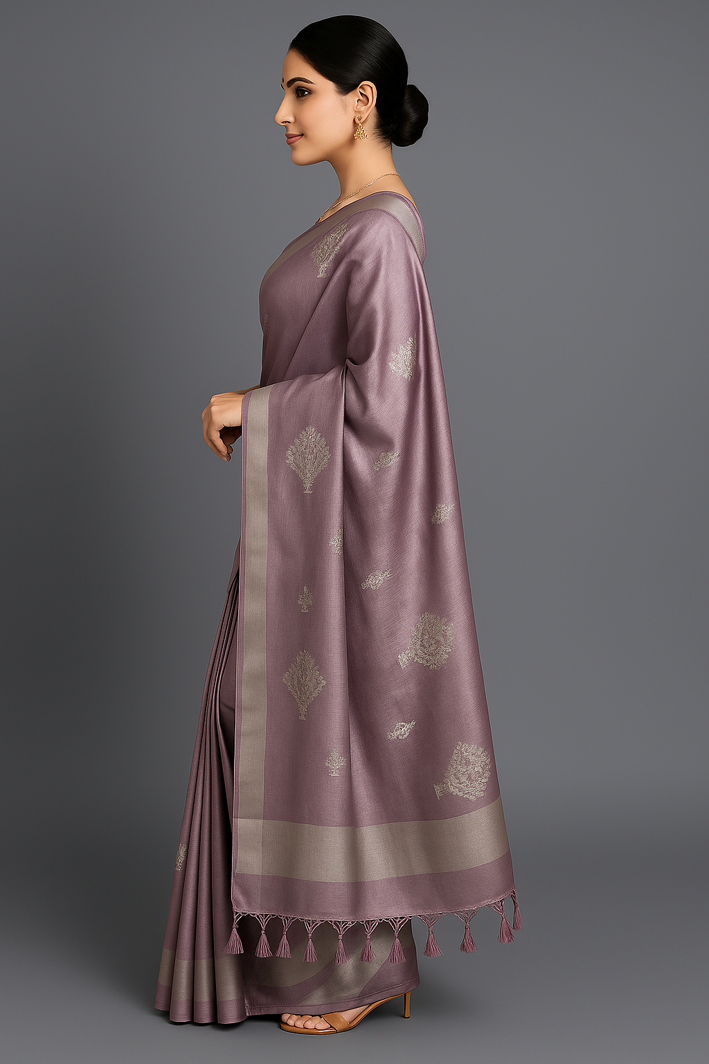 Handloom Saree with Intricate Thread Work and Subtle Zari Border
