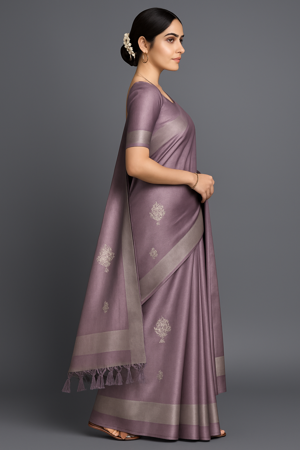 Handloom Saree with Intricate Thread Work and Subtle Zari Border
