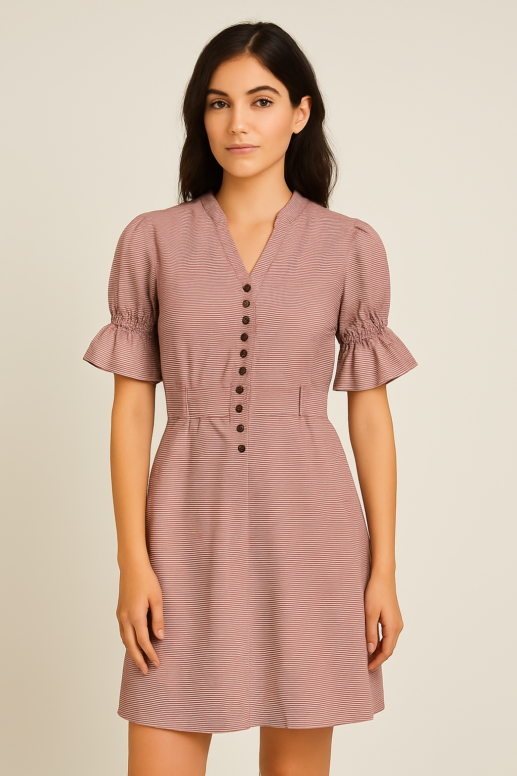 Sage Green Belted Mini Dress with Button Detail