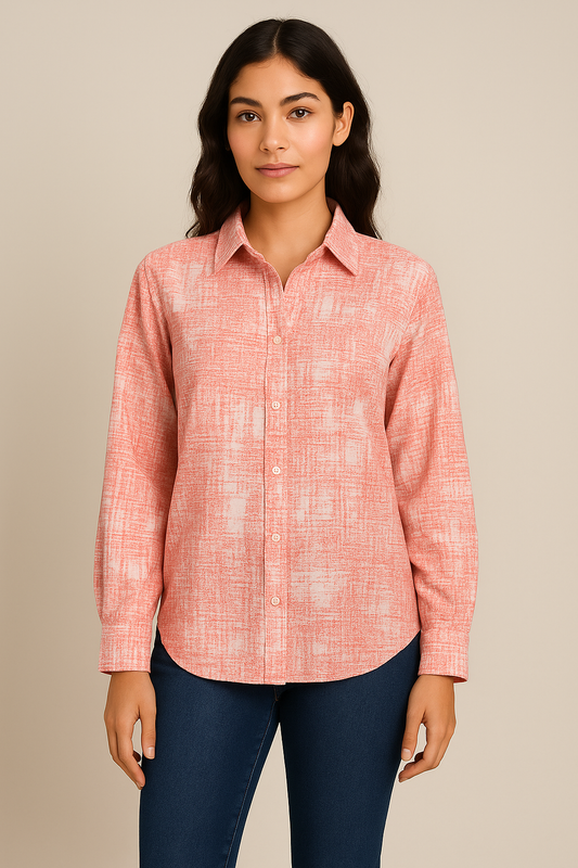 Women’s Long Sleeve Button-Down Shirt – Abstract Print