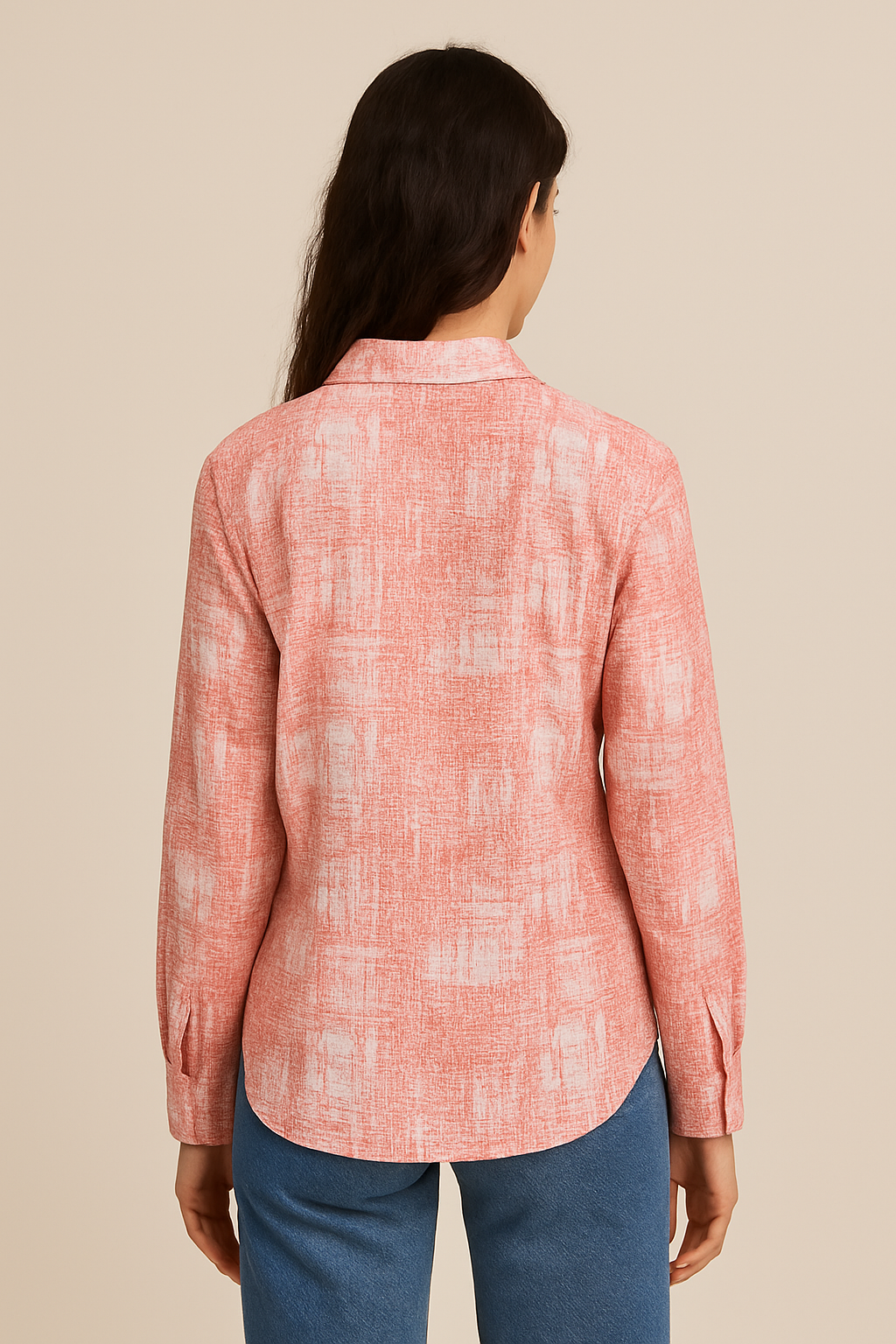 Women’s Long Sleeve Button-Down Shirt – Abstract Print