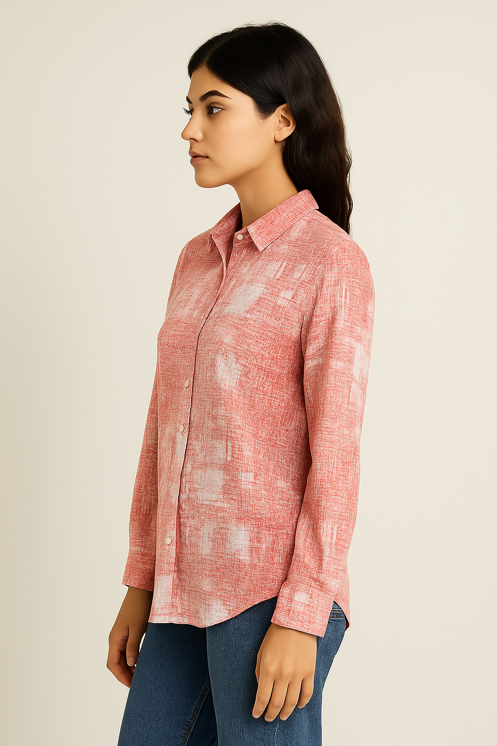 Women’s Long Sleeve Button-Down Shirt – Abstract Print