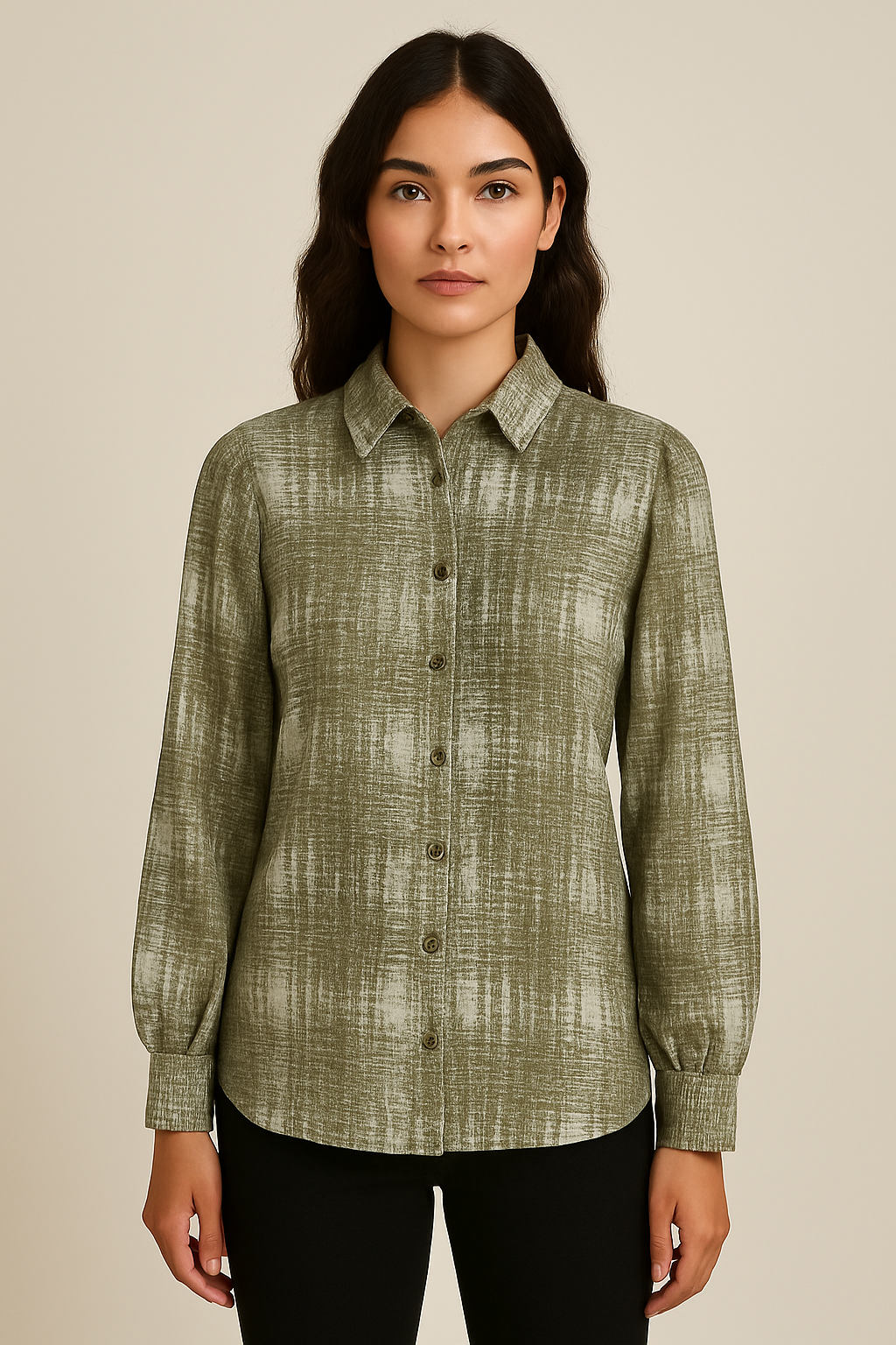 Women’s Long Sleeve Button-Down Shirt – Abstract Print