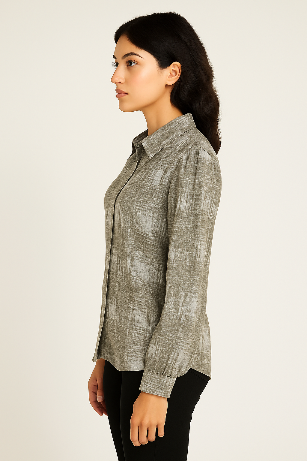 Women’s Long Sleeve Button-Down Shirt – Abstract Print