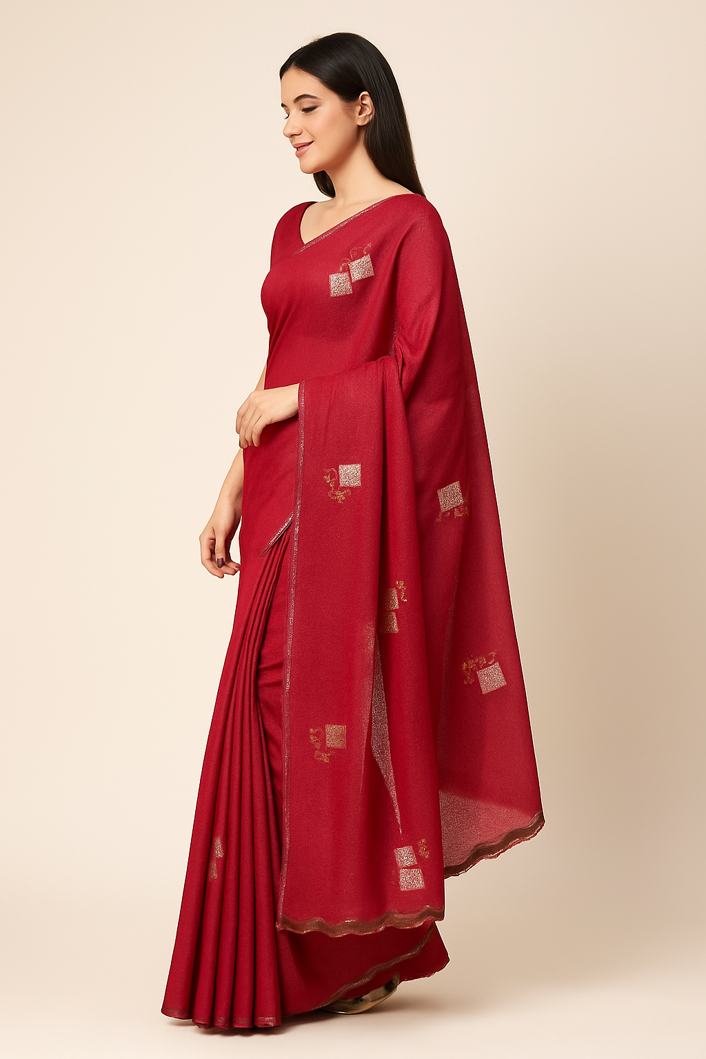 Elegant Embroidered Silk Saree with Subtle Metallic Detailing