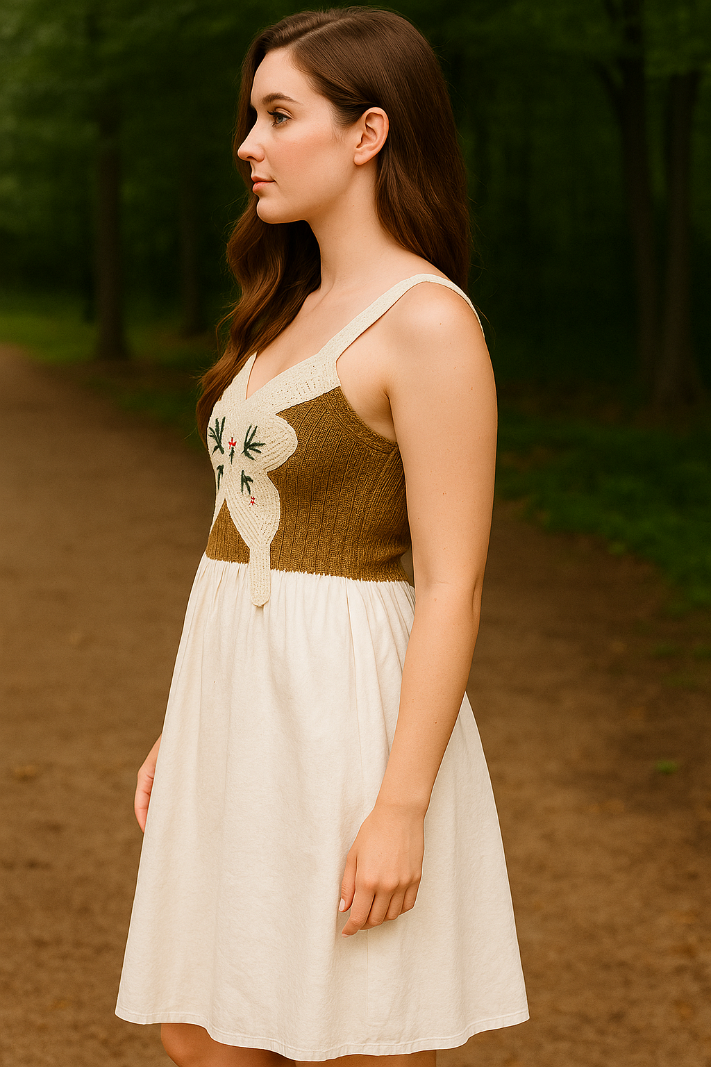 Vintage Boho Embroidered Sundress – White & Mustard