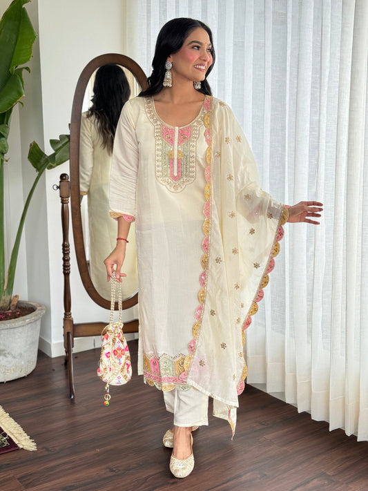 women embroidered straight set
