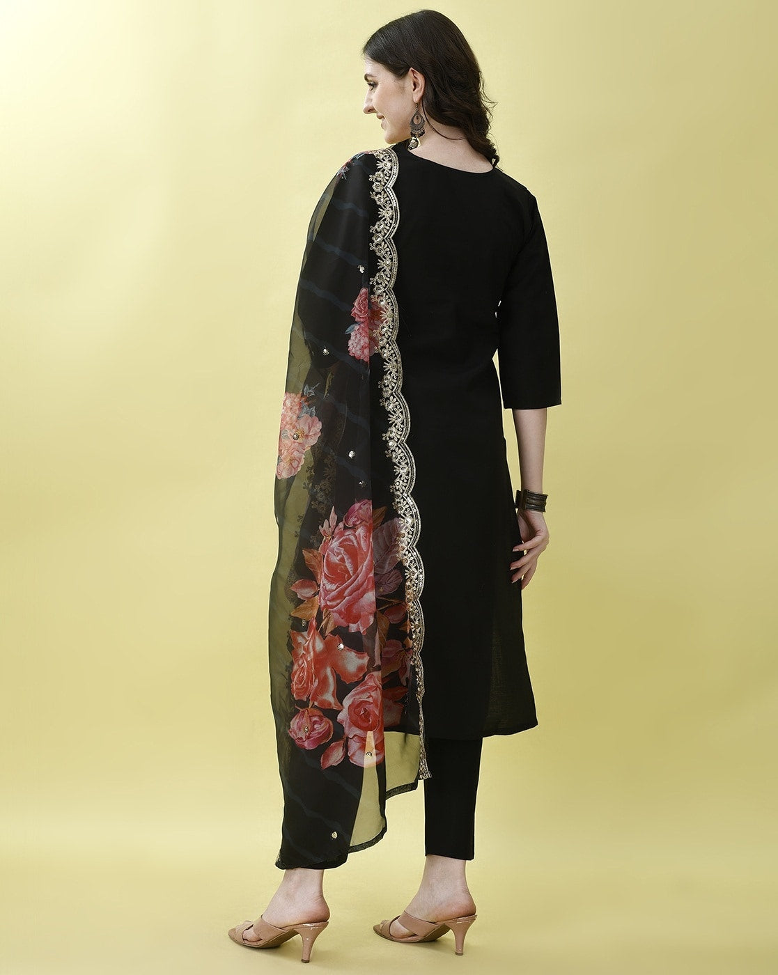 Black Floral 3 Piece  women'suits